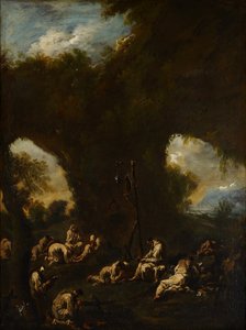 Monaci che pregano in una grotta, c.1730